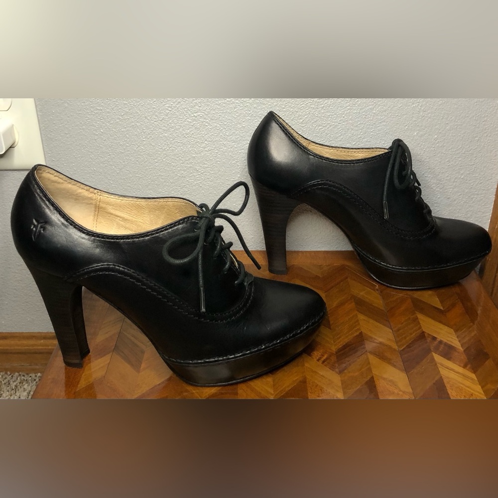 Frye Black Leather Lace-Up Platform Heels - Picture 4 of 14